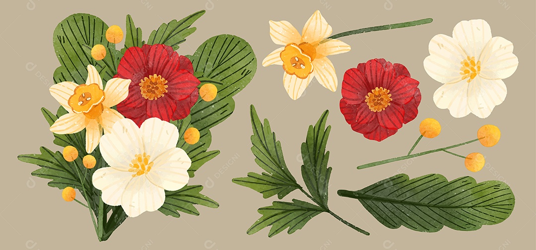 Lindas Flores de Buquê para Decoração Vetores EPS Editável