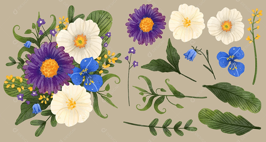 Lindas Flores de Buquê para Decoração Vetores EPS Editável