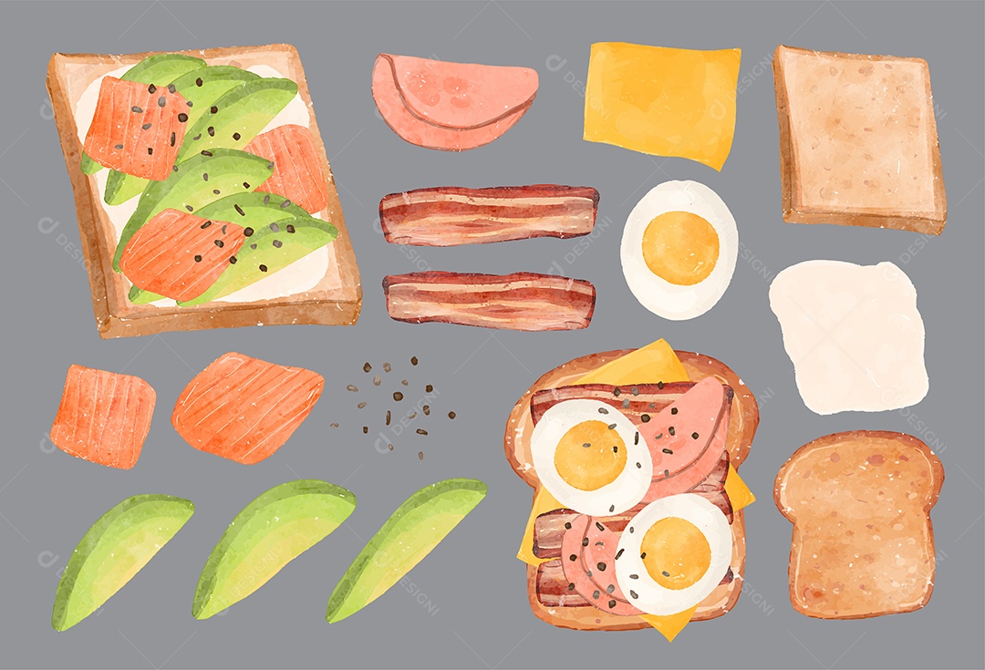 Definição de Refeição para Café da Manhã em Desenho Animado Vetor EPS