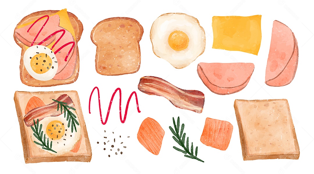 Bela Aquarela de Padaria com ilustração Vetorial de Pão e Sobremesa Vetor EPS