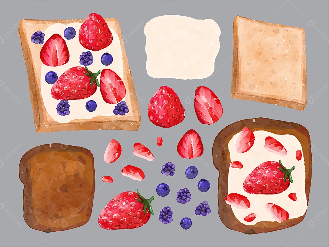 Bela Aquarela de Padaria com ilustração Vetorial de Pão e Sobremesa Vetor EPS