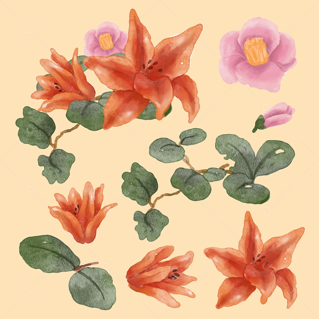 Lindas Flores de Buquê para Decoração Vetores EPS Editável