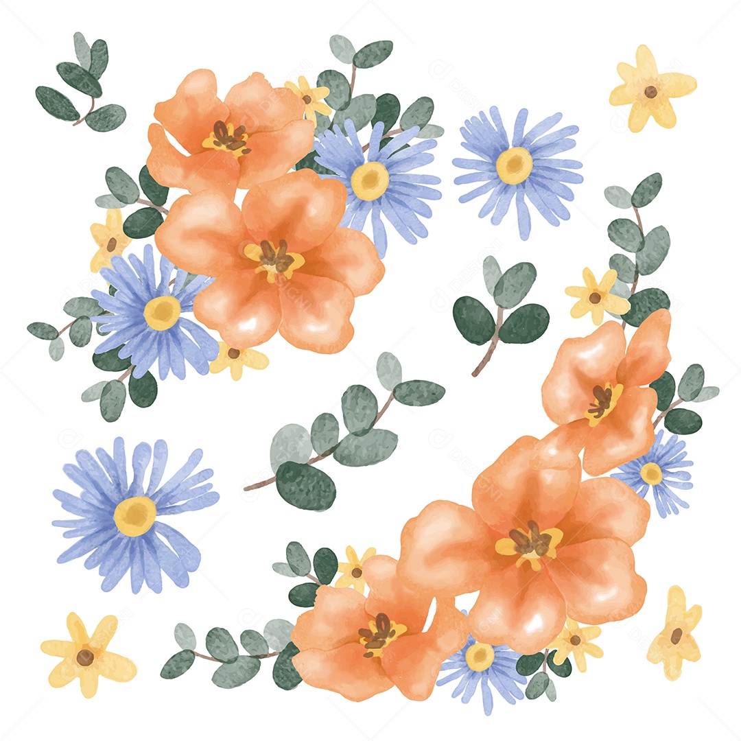 Lindas Flores de Buquê para Decoração Vetores EPS Editável