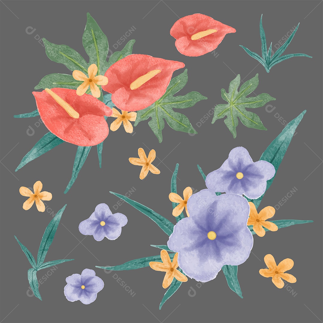 Lindas Flores de Buquê para Decoração Vetores EPS Editável