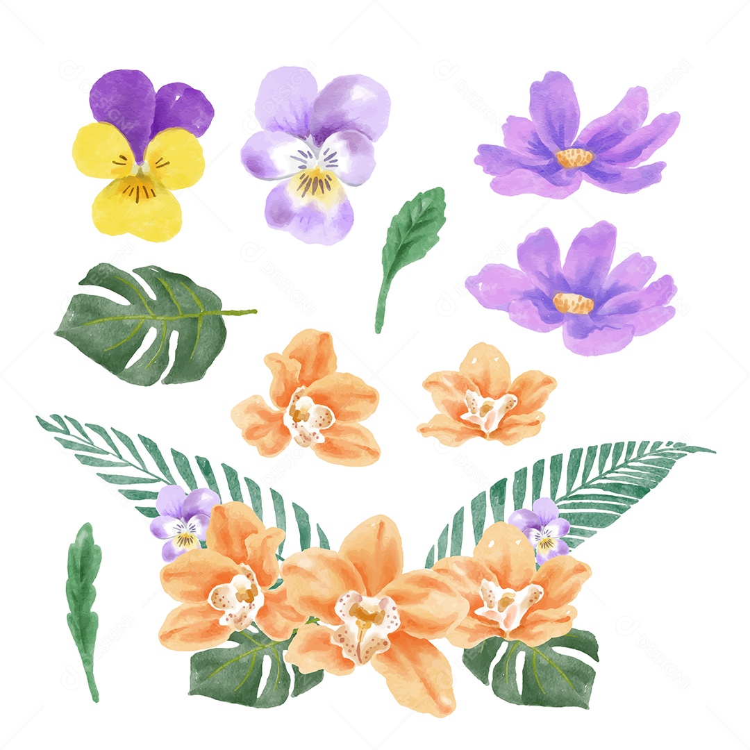 Lindas Flores de Buquê para Decoração Vetores EPS Editável