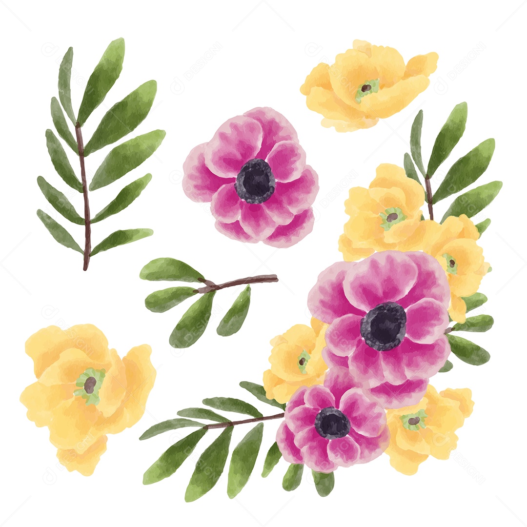 Lindas Flores de Buquê para Decoração Vetores EPS Editável