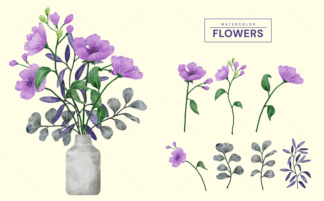 Set of Painted Flowers to Accompany Various Greeting Cards Vector Drawing EPS