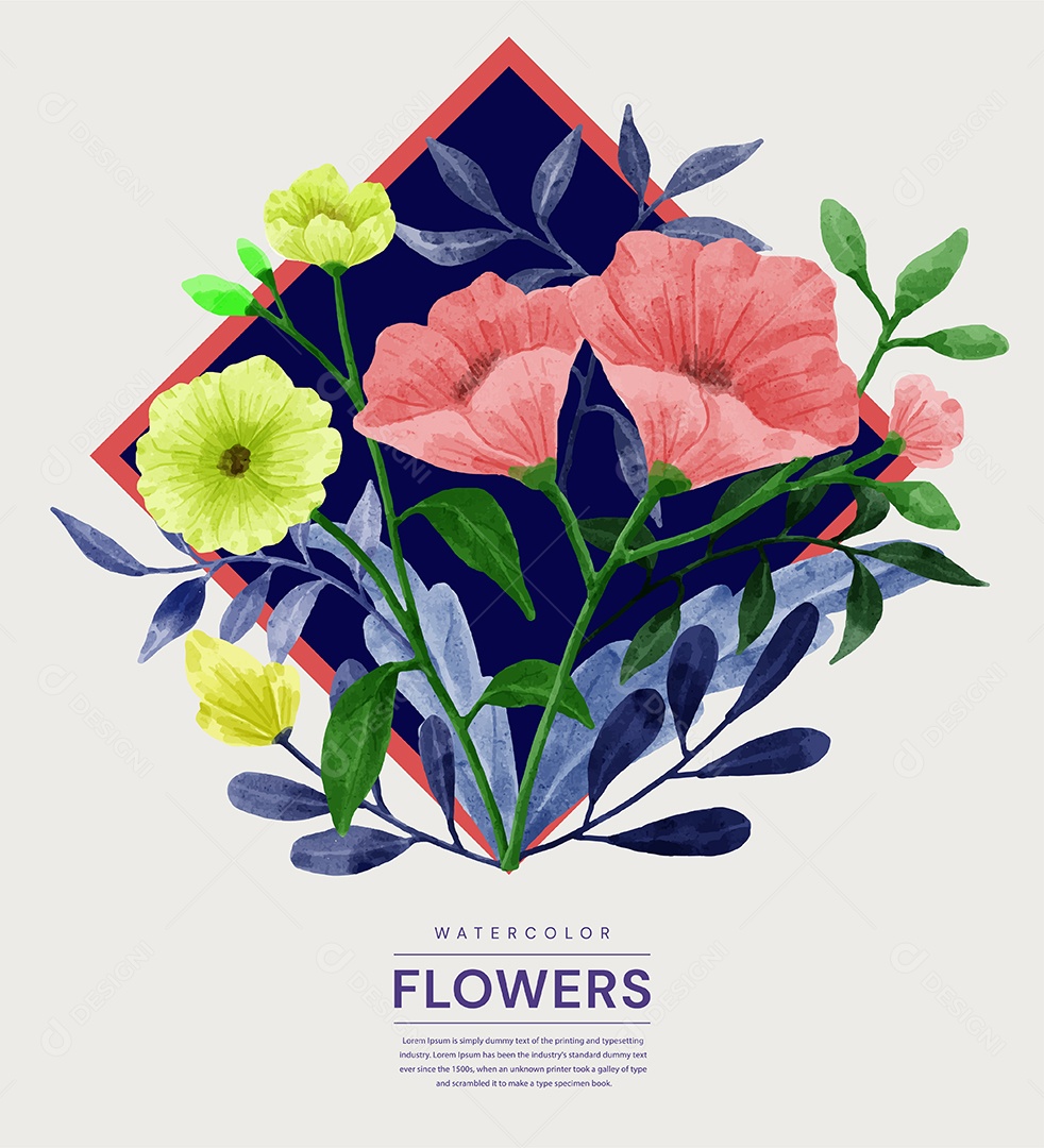 Conjunto de Flores Pintadas para Acompanhar Vários Cartões de Felicitações Desenho Vetor EPS