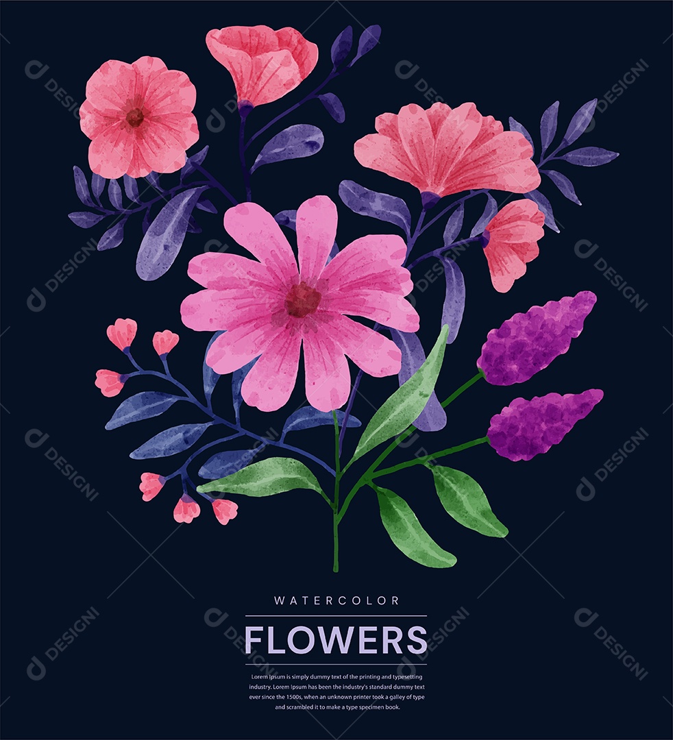 Conjunto de Flores Pintadas para Acompanhar Vários Cartões de Felicitações Desenho Vetor EPS