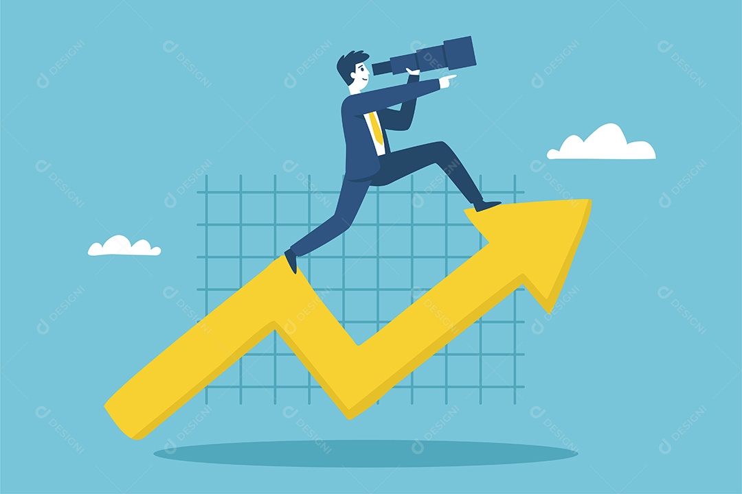 Empresário espionando a direção de investir em ações Vetor EPS