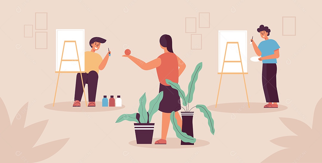 Estudantes de arte estudam o desenho de obras de arte a partir de modelos Vetor EPS