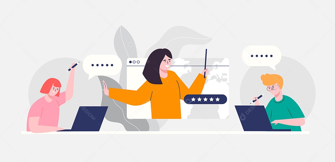 Os Alunos estudam vários assuntos através da internet online Vetor EPS