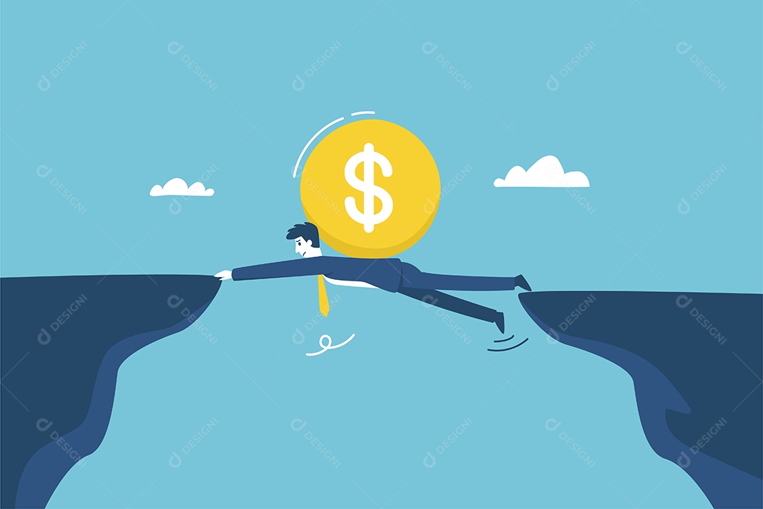 Um Homem de negócios com braços estendidos faz um caminho para dinheiro acro Vetor EPS