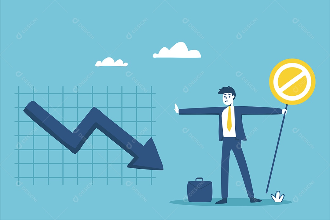 Investidores de negócios tentando parar a seta caindo com o Drop Vetor EPS