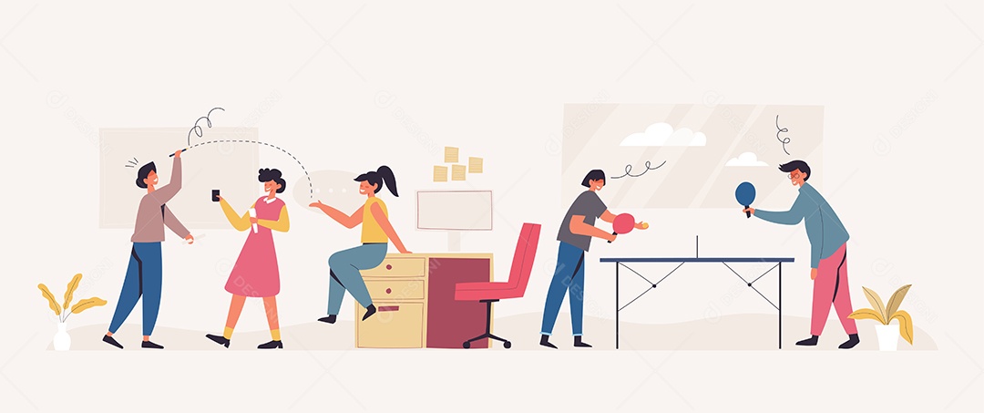 Funcionários do escritório jogam juntos em um momento relaxante Vetor EPS