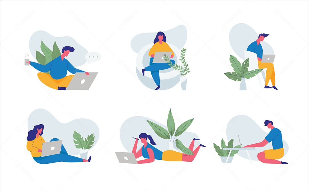 Homem e mulher usando reunião on-line de laptop de computador Vetor EPS