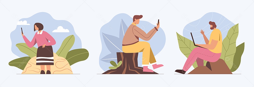 As Pessoas relaxam e fazem Vídeo Chamadas com Amigos por meio de Telefones Celulares Vetor EPS