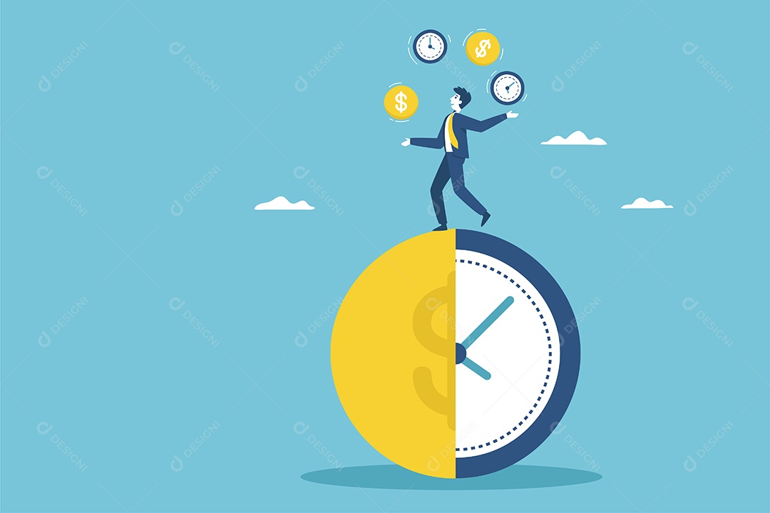 Um empresário equilibra dinheiro e tempo de acordo com seu negócio Vetor EPS