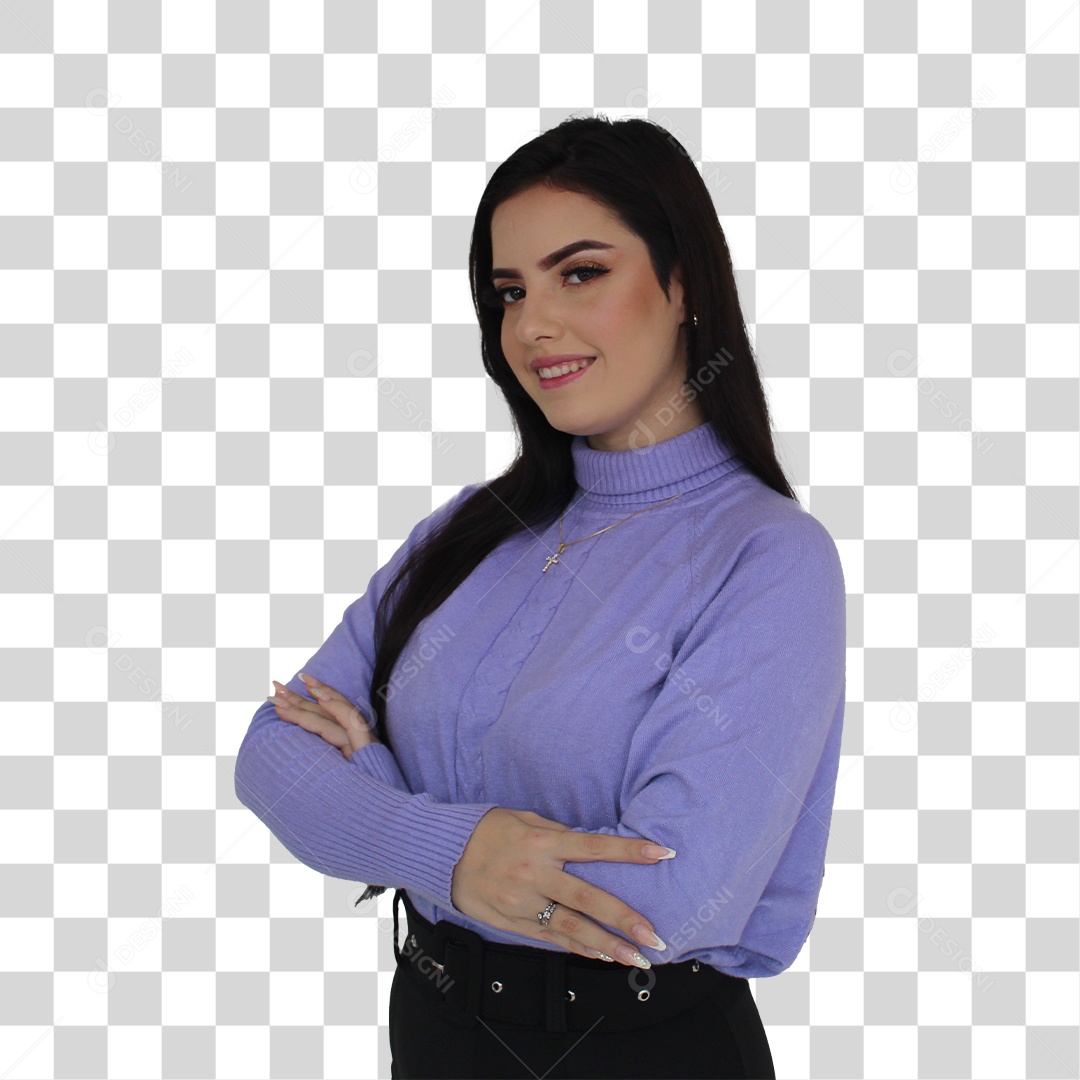 Jovem Mulher em pé com Braços Cruzados blusa roxa PNG Transparente
