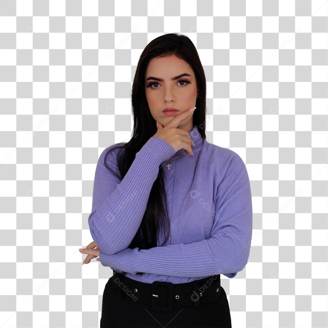 Jovem Mulher em pé com Olhando para as Câmera blusa roxa PNG Transparente