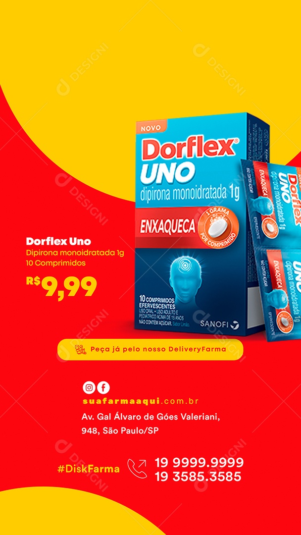 Story Dorflex Uno 9,99 Farmácia Social Media PSD Editável