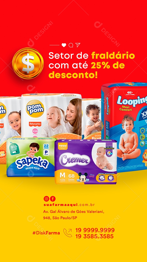 Story Setor de Fraldário com Até 25% de Desconto Farmácia Social Media PSD Editável