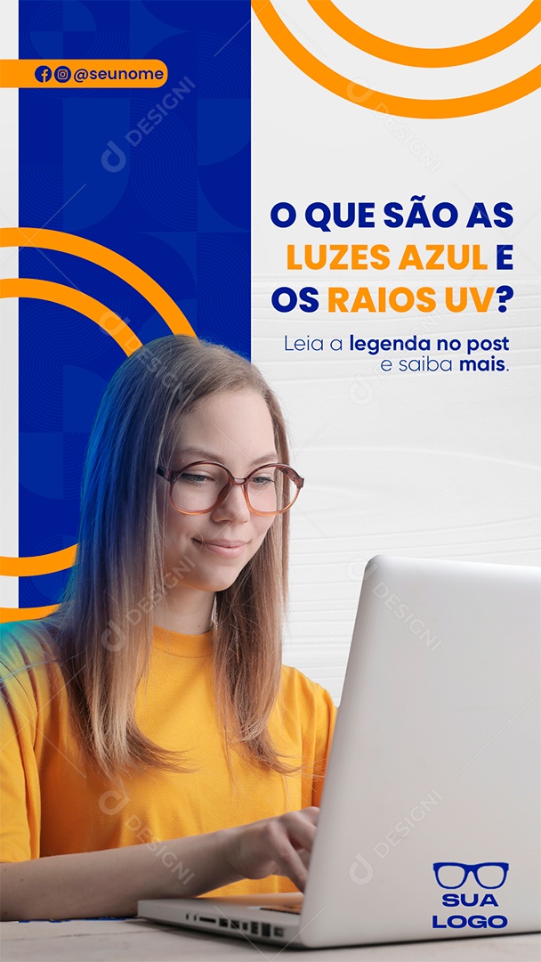 Post Stories Ótica Luzes Azul Social Media PSD Editável