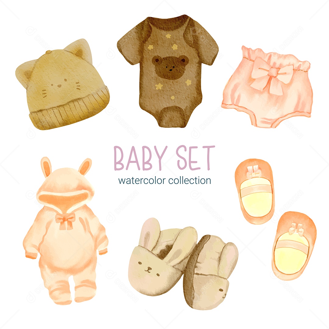 Conjunto de Peças Separadas de Roupas de Bebê e Brinquedos Vetor EPS