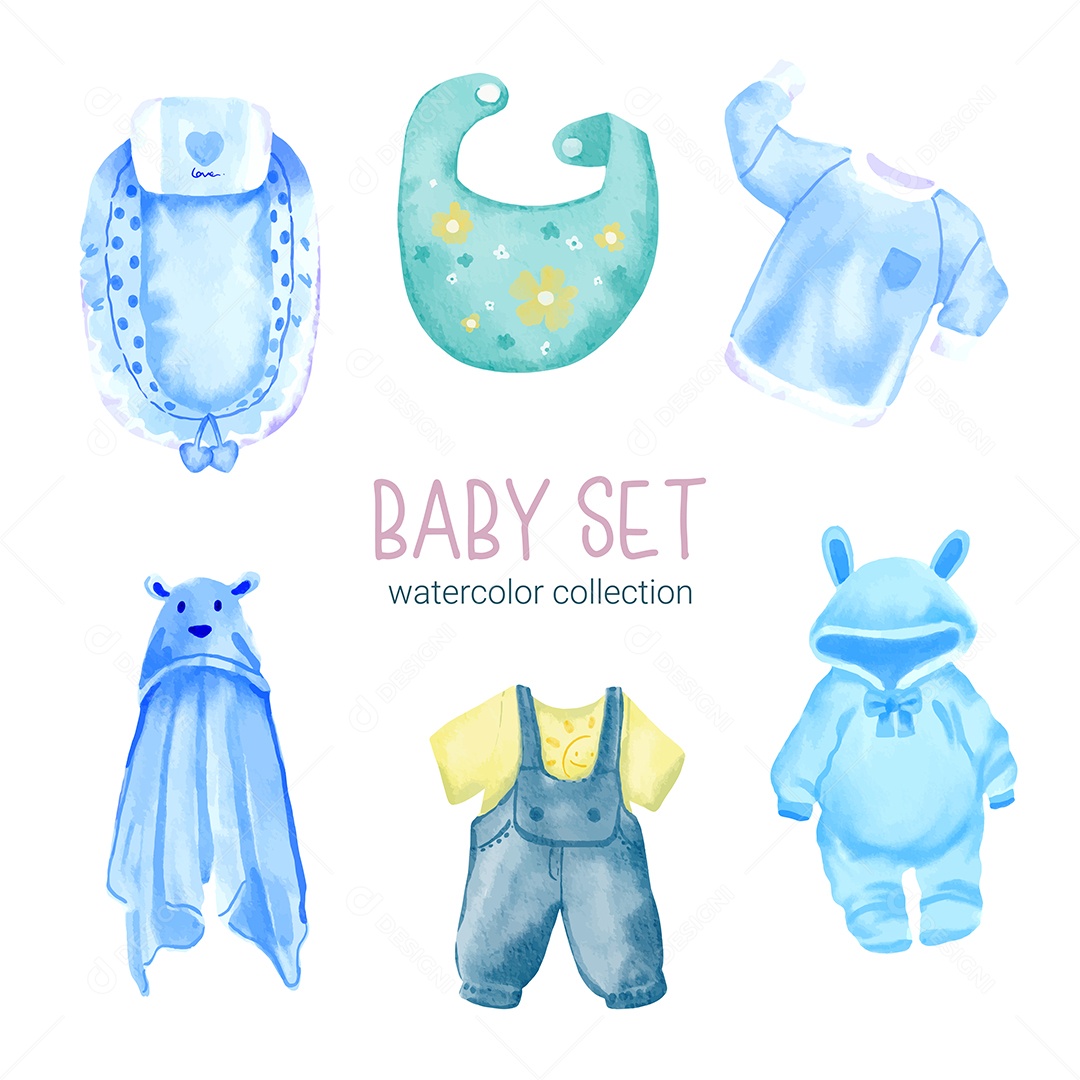 Conjunto de Peças Separadas de Roupas de Bebê e Brinquedos Vetor EPS