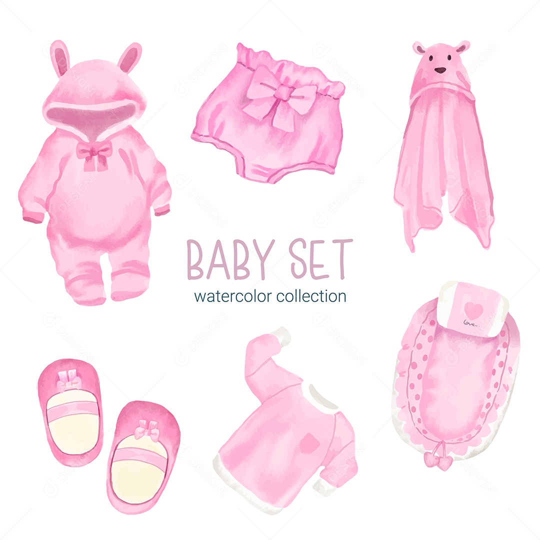 Conjunto de Peças Separadas de Roupas de Bebê e Brinquedos Vetor EPS
