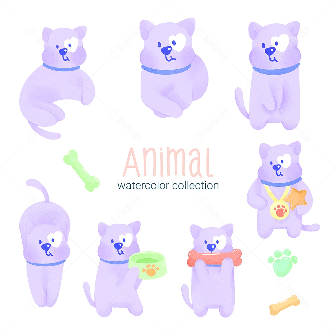 Conjunto de Animais em Desenho Animado Vetores EPS