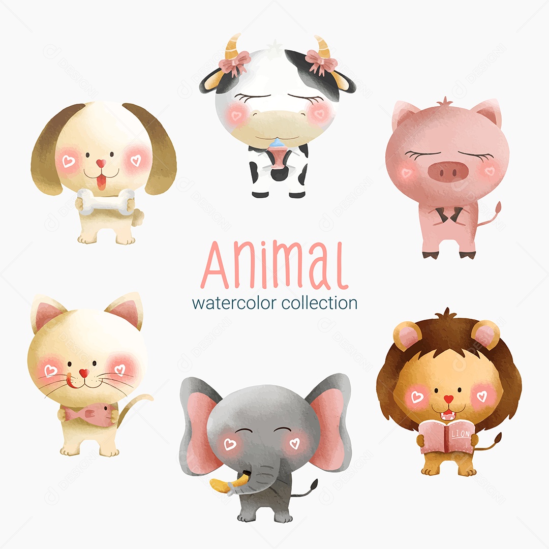 Conjunto de Animais em Desenho Animado Vetores EPS