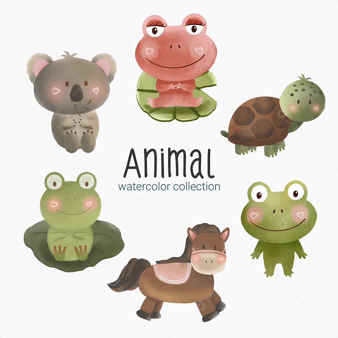 Conjunto de Animais em Desenho Animado Vetores EPS