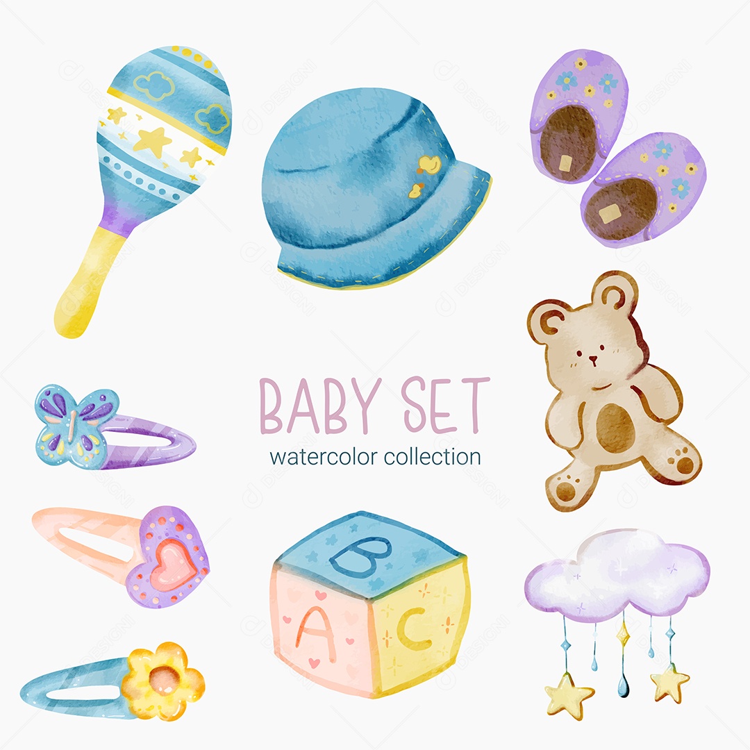 Separate Parts Set of Baby Clothes and Toys Vector EPS