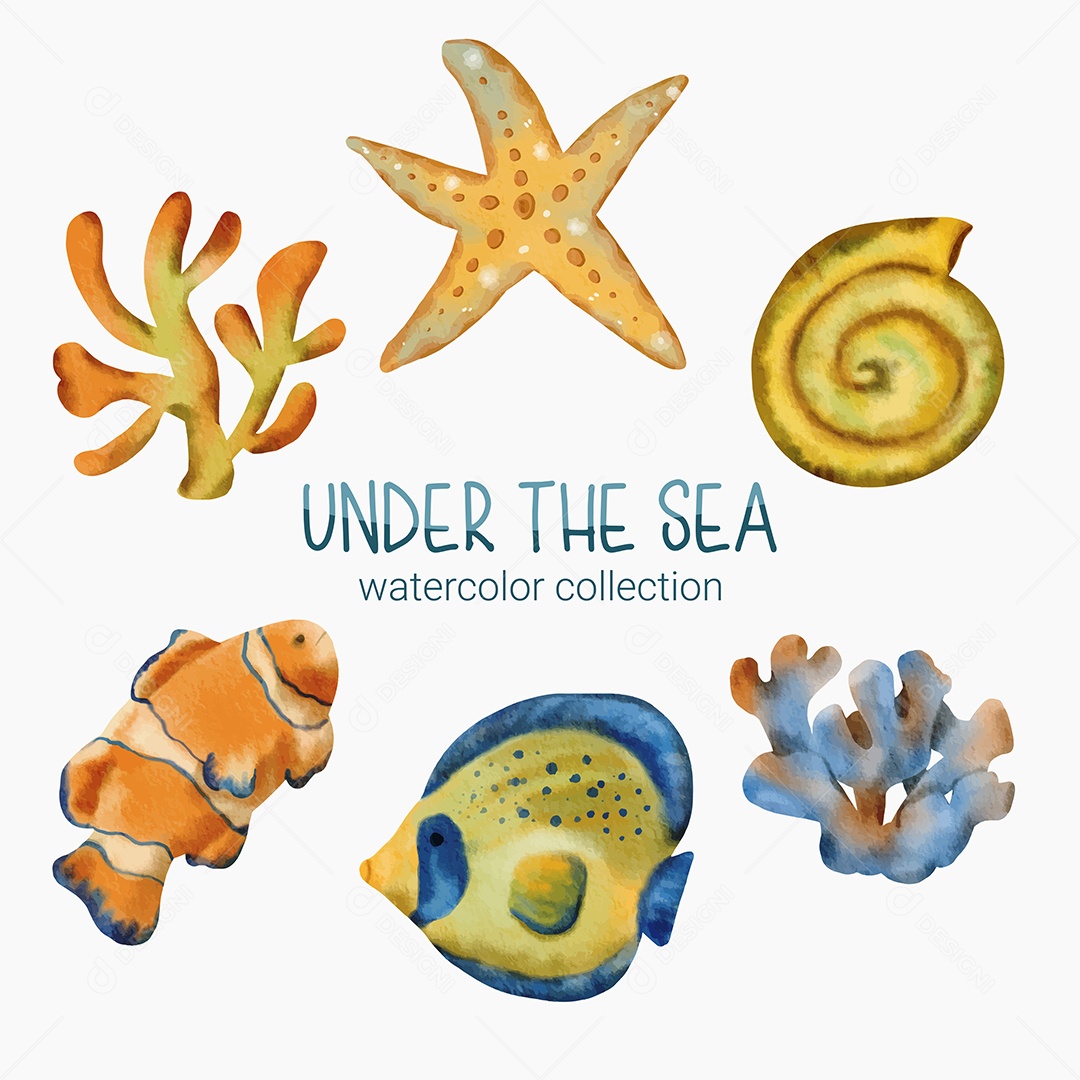 Conjunto de Vidas Marinhas em Desenhos Animados Vetores EPS Editável