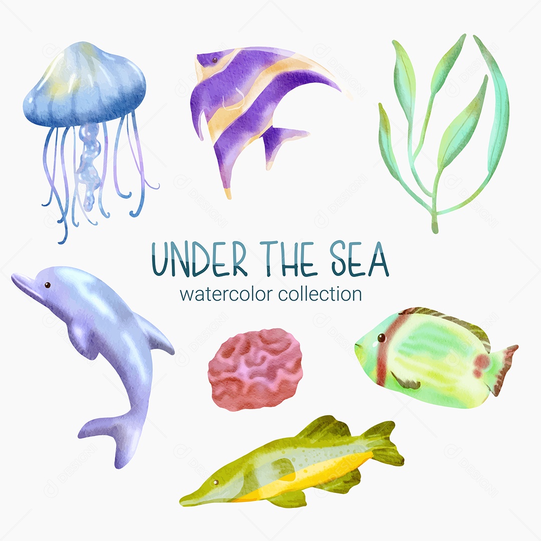 Conjunto de Vidas Marinhas em Desenhos Animados Vetores EPS Editável