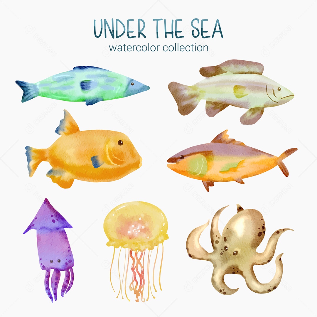 Conjunto de Vidas Marinhas em Desenhos Animados Vetores EPS Editável