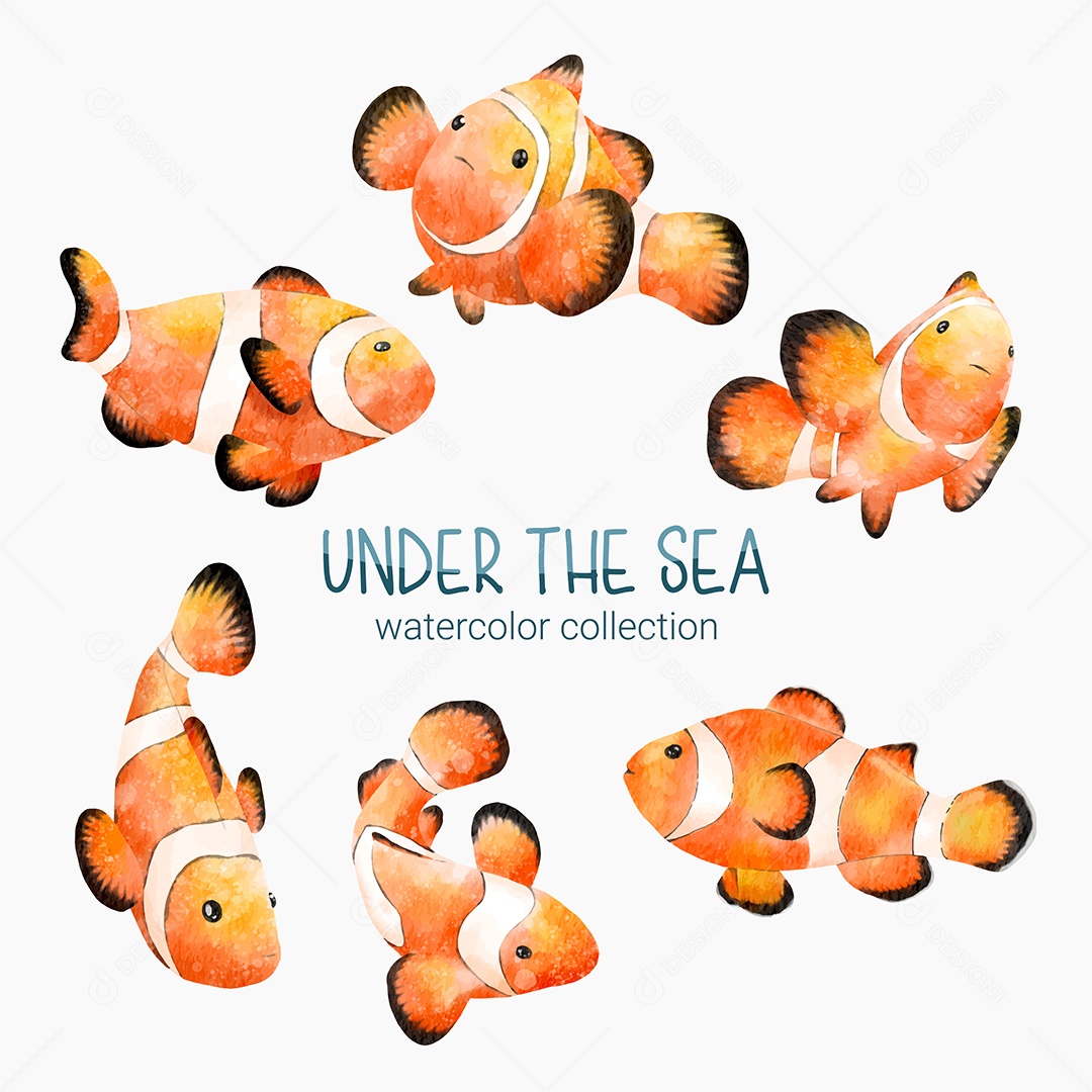 Conjunto de Peixes Marinho em Desenhos Animados Vetores EPS Editável