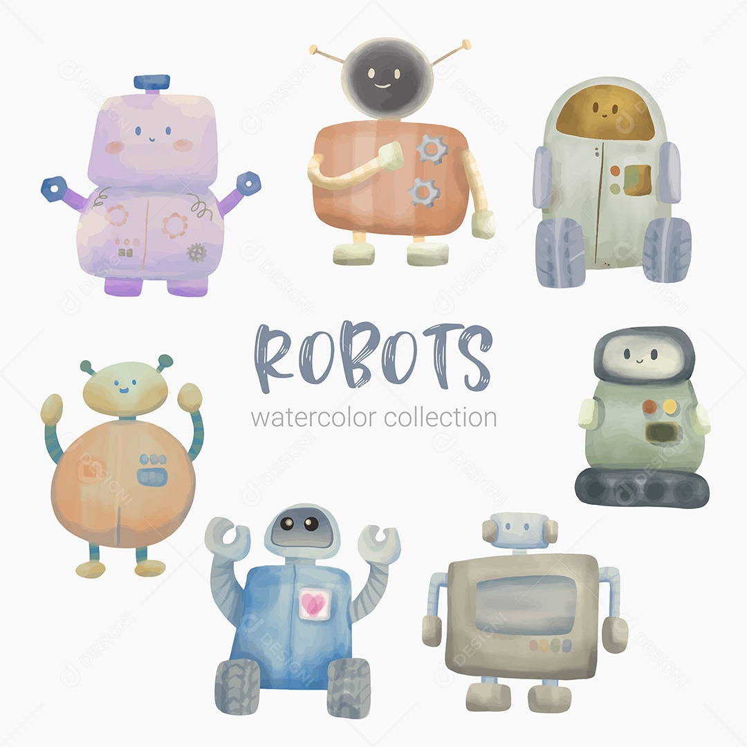 Robô Humanóide de Desenho Animado Futurista Vetores EPS