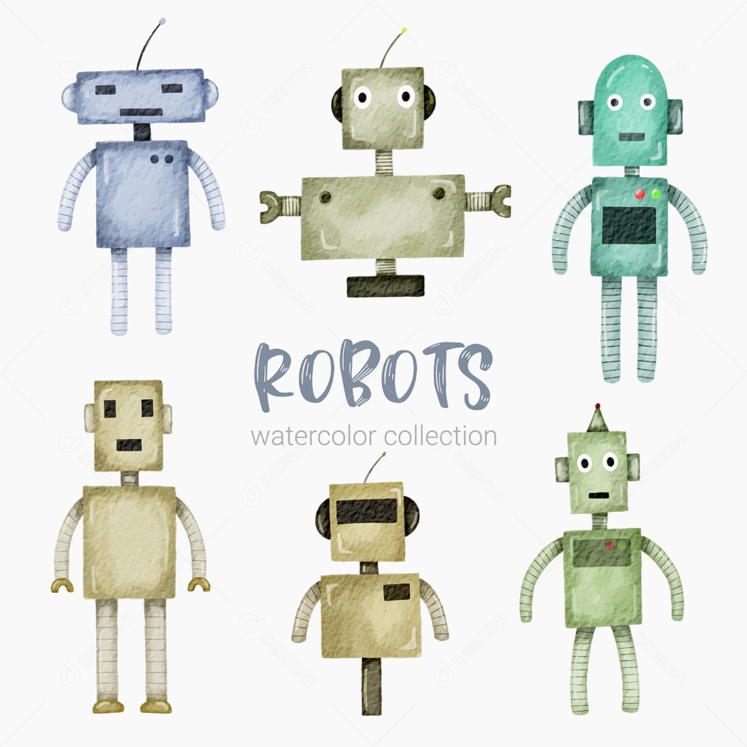 Robô Humanóide de Desenho Animado Futurista Vetores EPS