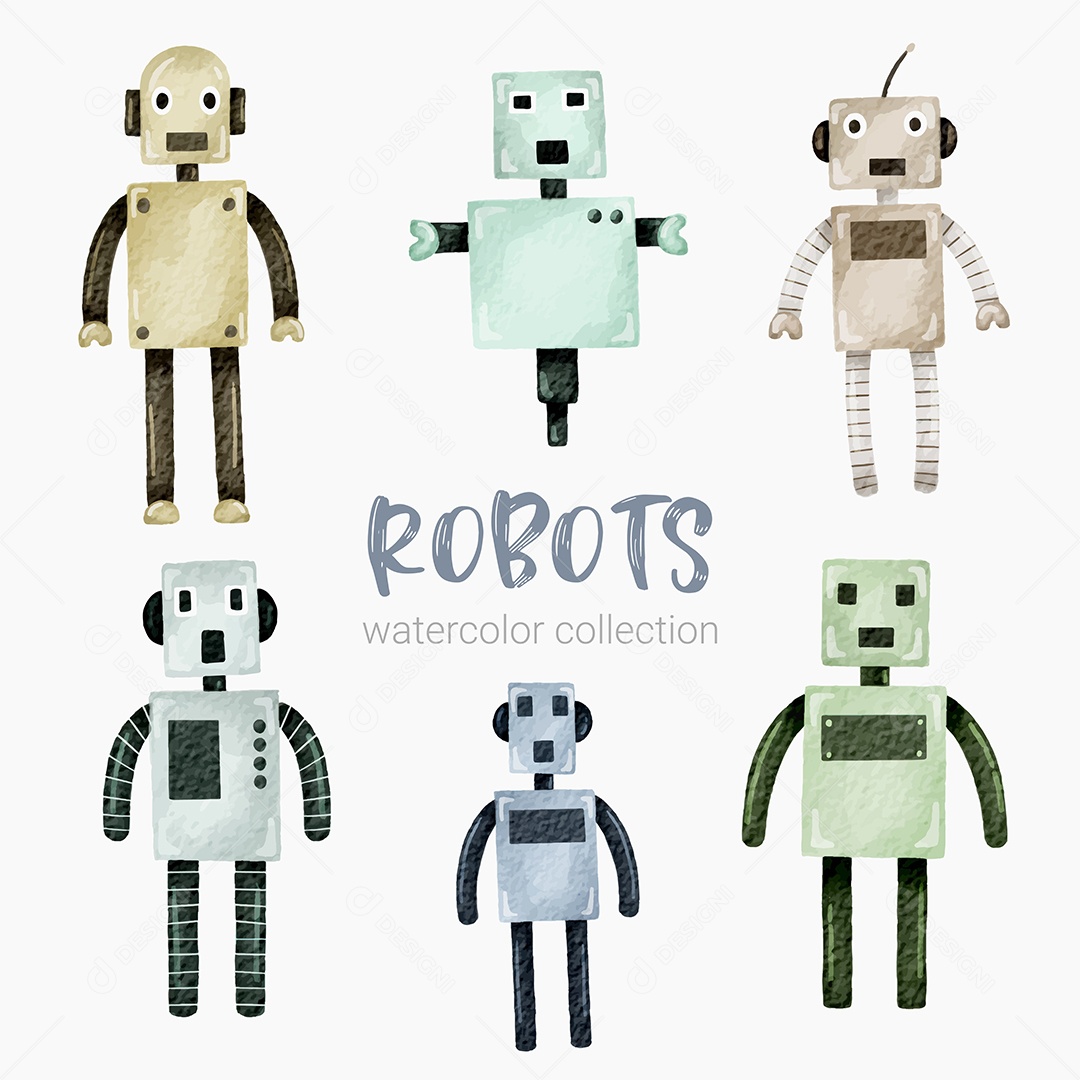 Robô Humanóide de Desenho Animado Futurista Vetores EPS