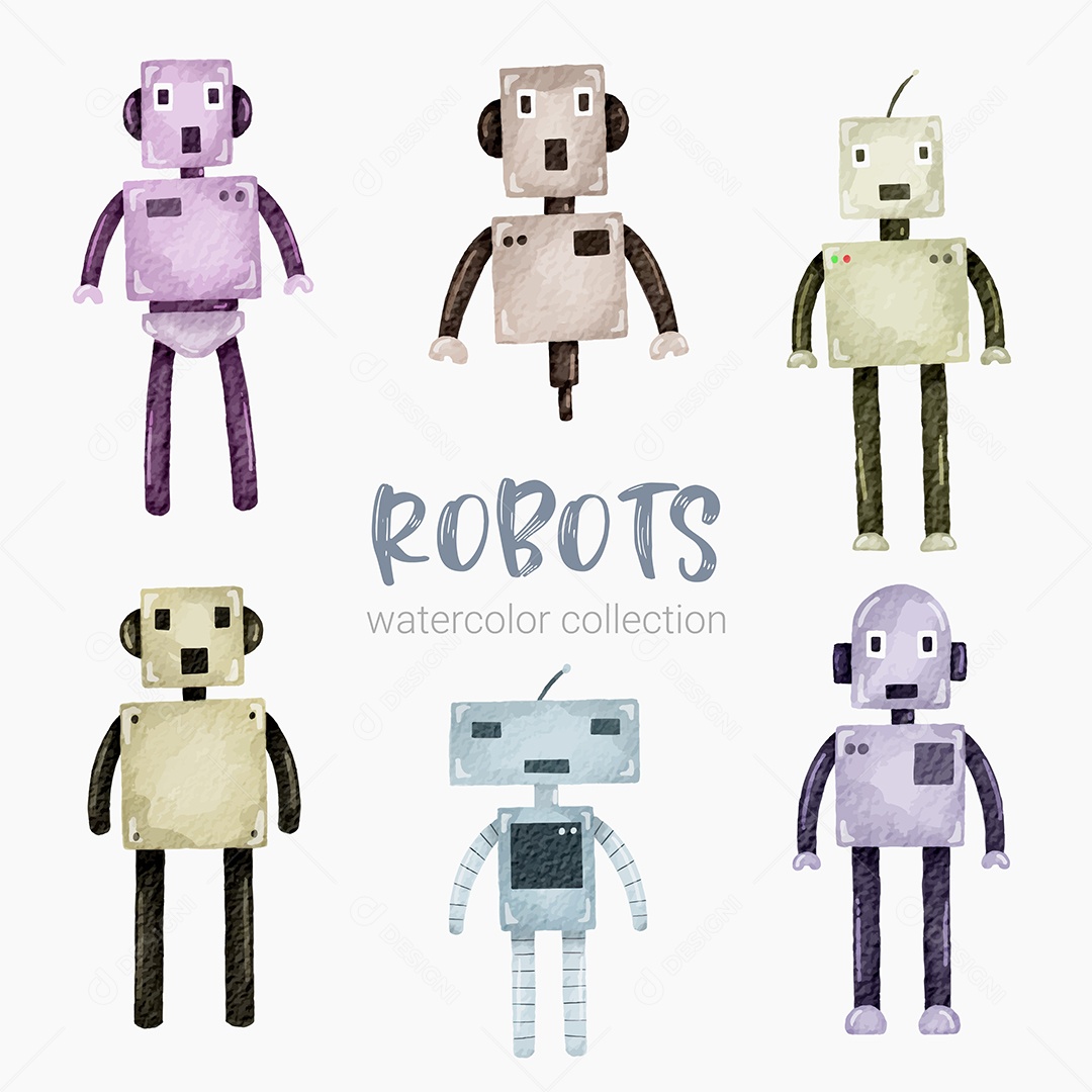 Robô Humanóide de Desenho Animado Futurista Vetores EPS