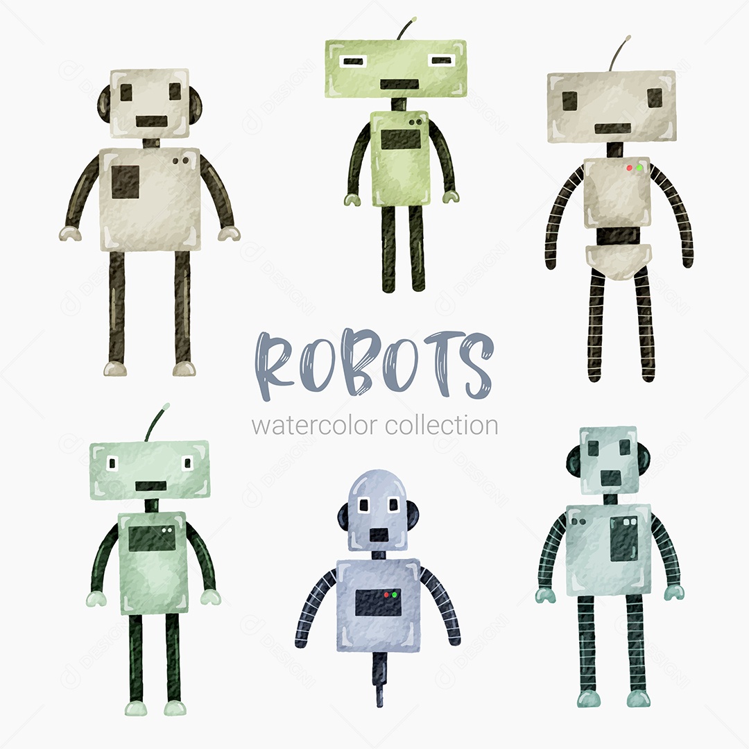 Robô Humanóide de Desenho Animado Futurista Vetores EPS