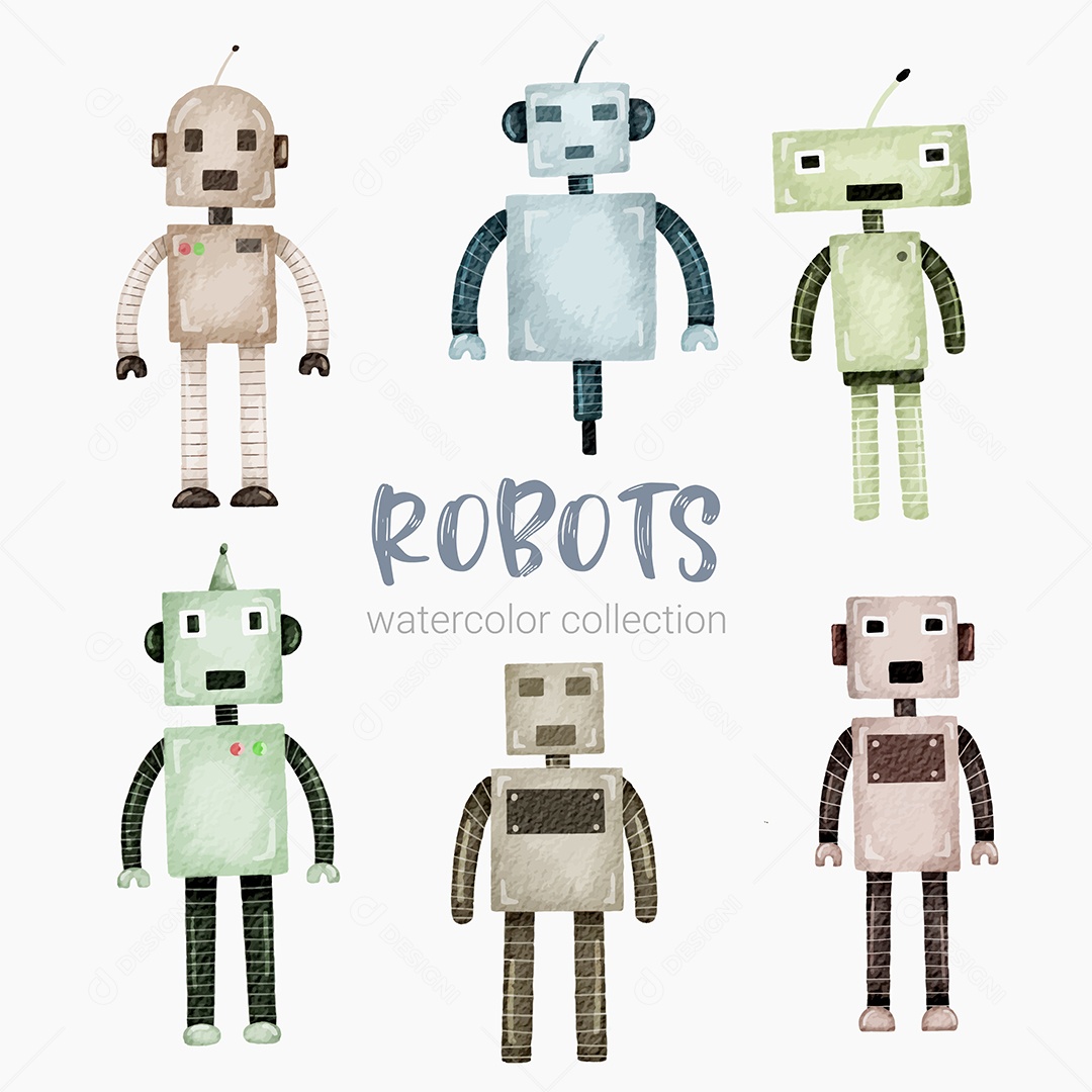 Robô Humanóide de Desenho Animado Futurista Vetores EPS