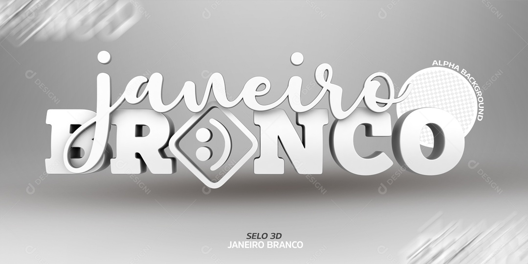 Selo 3D Janeiro Branco Para Composição PSD