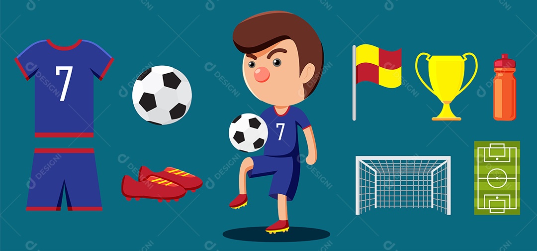 Atletas e equipamentos esportivos de futebol com objetos Vetor EPS