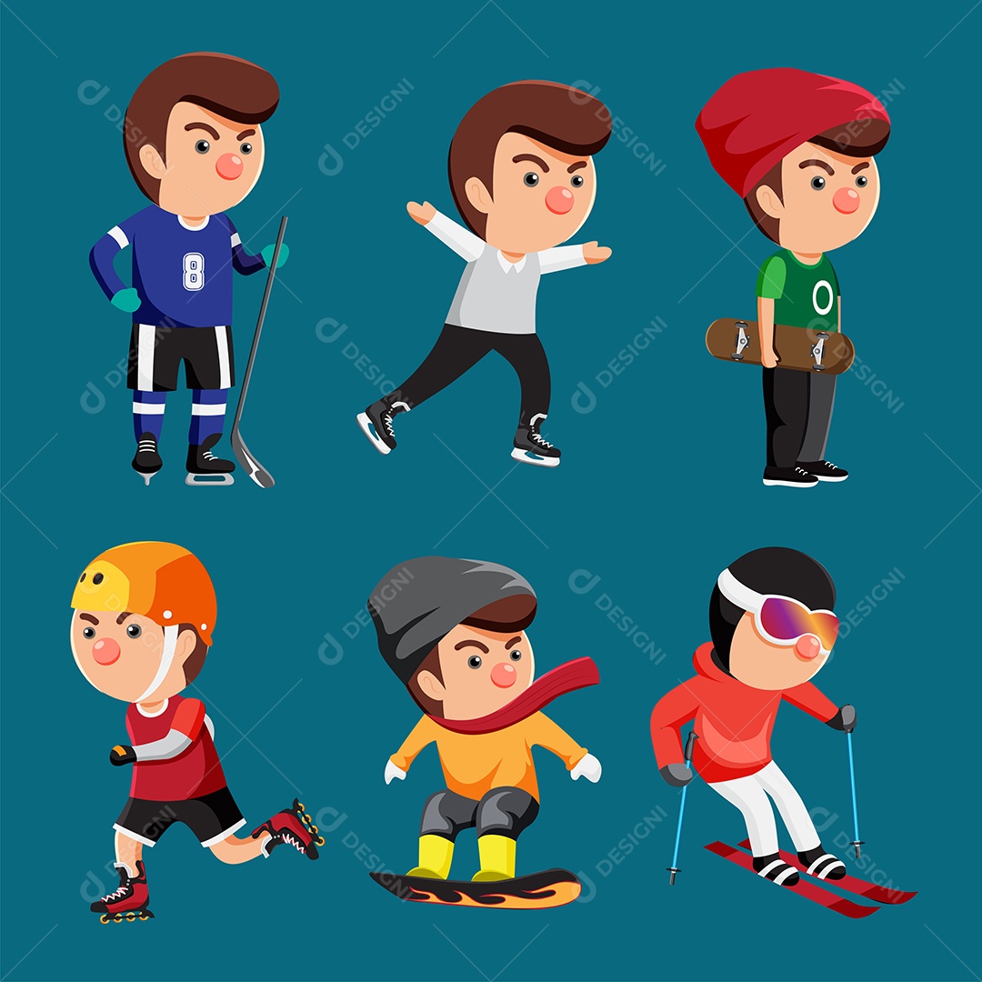 Desenho de Jogadores de hóquei patins no gelo Vetor EPS