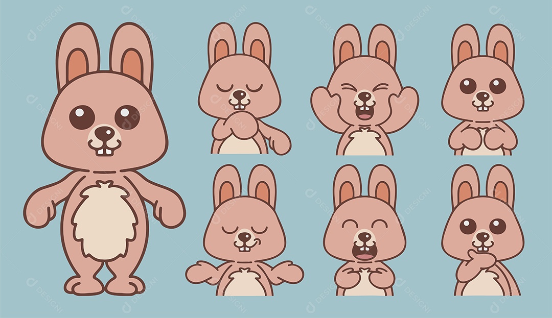 Conjunto de Coelho em estilo cartoon com vários vetores de ação Vetores EPS