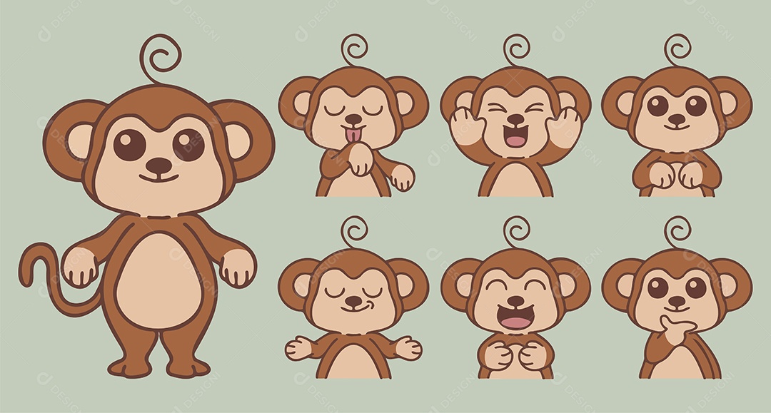 Conjunto de Macaco em estilo cartoon com vários vetores de ação Vetores EPS