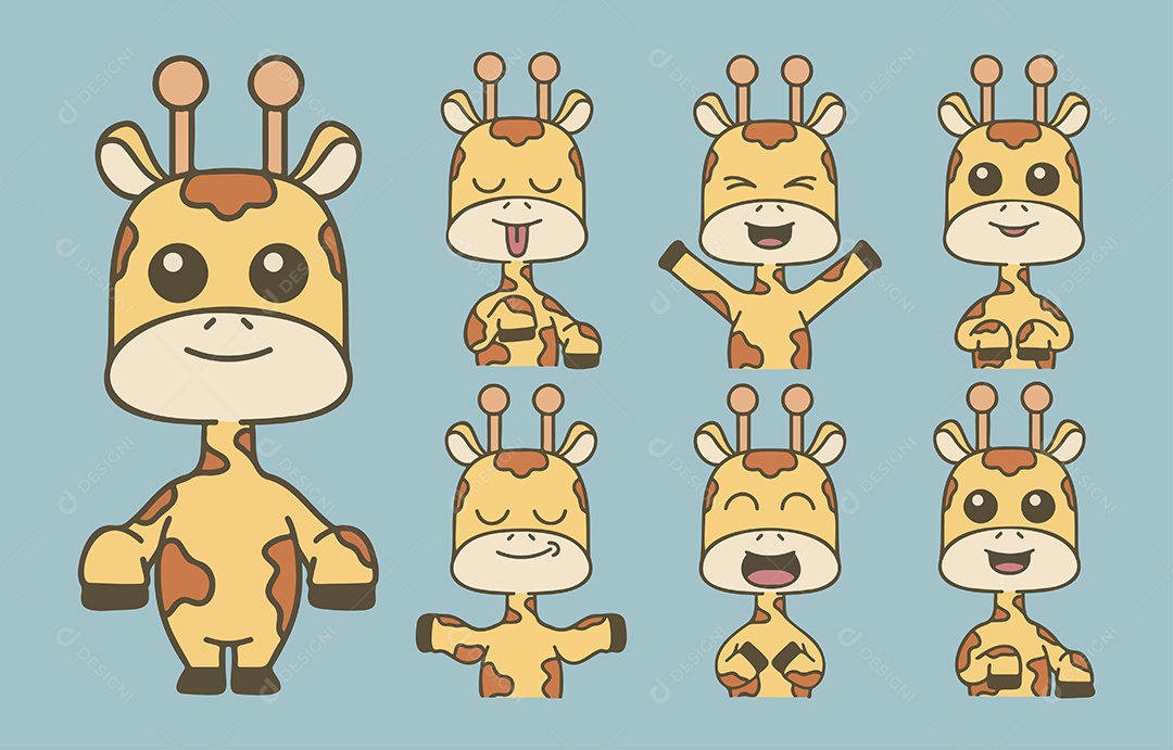 Conjunto de Girafa em estilo cartoon com vários vetores de ação Vetores EPS